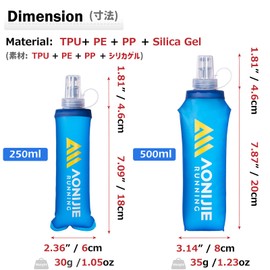 Azarxis TPU Soft Flask Collapsible Water Bottle Running Folding Gel Water Reservoir Handheld for Hydration Pack Hiking Cycling Climbing Jogging Marathon Trail Race (250ml - 2 Pack)