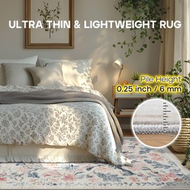 5x7 Area Rugs Washable Rug: Lagre Boho Living Room Rug Soft Anti-Skid Thin Carpet Indoor Floor Non-Shedding Neutral Floral Carpets for Bedroom Dining Room Farmhouse Nursery Multi