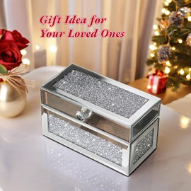 joyshiny Mirrored Lipstick Organizer, 21 Slots Mirror Glass Lip stick Holder with Lid,Luxury Lip Gloss Organizer for Vanity, Crushed Diamond Makeup Organizer,Storage Box for Lip Gloss