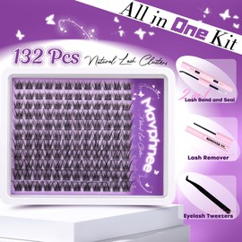 Natural Lash Clusters Kit Wispy Eyelash Clusters CC Curl Cluster Eyelash Extensions 132 pcs Individual Lash Extensions DIY Lash Extension Kit with Lash Bond and Seal and Remover Lash Kit by Mavphnee