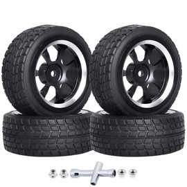 Hobbyfire Aluminum 12mm Hex Wheels and Rubber Tires Preglued for Traxxas 4tec 2.0 Tamiya TT02 HPI HSP 1/10 RC On Road Touring Car, Set of 4 (Color D)