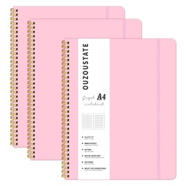 Ouzoustate Grid Notebook 8.5" x 11", A4 Pink Graph Paper Notebook Hardcover College Ruled Notebook for Work, 120 Pages 100GSM Large Thick Spiral Writing Journal for Women & Men