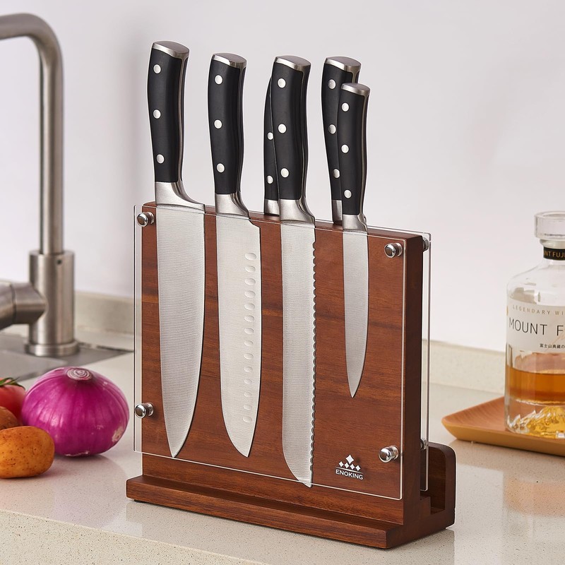ENOKING Magnetic Knife Block with Acrylic Shield, Double Side Kitchen