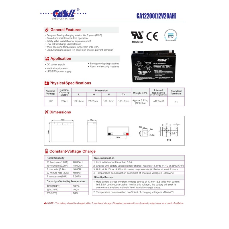 Casil 12V 20AH Battery Sealed Lead Acid AGM Rechargeable Deep