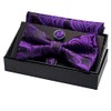 JEMYGINS Men's Paisley Pattern Bow Tie, Cuffs, Buttons, Handkerchief Set,