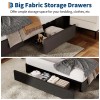 Queen Size Bed Frame w/ 3 Storage Drawers ,Fabric Upholstered
