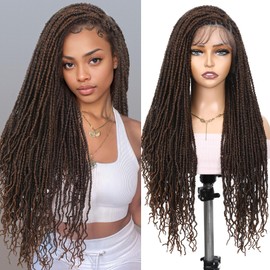 Lady Miranda Full Lace Faux Locs Wigs for Black Women Knotless Square Part Dreadlock Wig with Baby Hair 30 Inch Soft Locs Synthetic Dreadlock Wigs for Black Women Goddess Locs Braided Lace Front Wigs