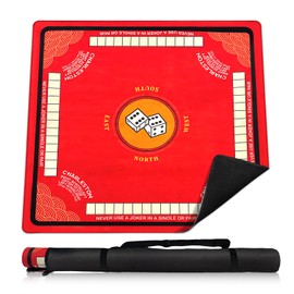 Mahjong Mat for Table with Anti Slip and Noise Reduction, 31.5" x 31.5" Game Mat with Carrying Bag for Poker, Card, Board & Tile Games(Red)