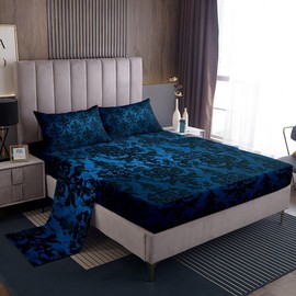 Erosebridal - Juego de sábanas góticas para adultos, damasco negro, sábanas victorianas, tamaño individual, estilo gótico, estilo barroco, estilo clásico, estilo clásico, estilo bohemio, color azul