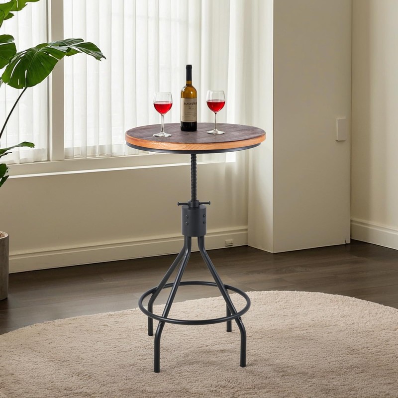 BOKKOLIK Industrial Bar Table, Counter Height 30-36inch Height Adjustable, Swivel
