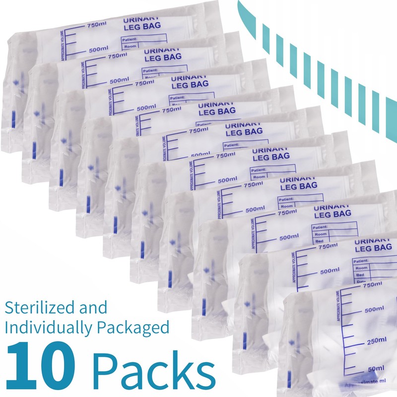 10 Pack Leg Urinary Drainage Bags with Cloth Straps, Anti-Reflux