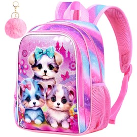 AGSDON Toddler Backpack for Girls, 13" Cute Kids Preschool Bookbag-Dog Pink
