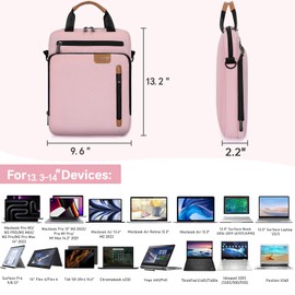 13.3-14 Inch Laptop Sleeve Bag, Padded Carrying Case for MacBook Pro M3/M2 14" /13", MacBook Air 13.6" M3/M2 2024/2022, Surface Pro AI PC/9/8 13",Protective Bag with Accessory Pocket, Pink