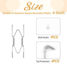 Bilillo Plate Hangers for The Wall, Suitable for 4-5 inch Decorative Plate, Stainless Steel Invisible Heavy Duty Wire Plate Holder with Wall Hooks, Plate Hangers for Displaying Plates, Silver