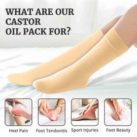Castor Oil Pack Wrap for Feet, Castor Oil Pack Wrap Organic Cotton for Women，Castor Oil Pack Kit for Feet Arthritis and Feet Tingling feet Cracking, Moisturizing Feet Beige(Oil Not Include)