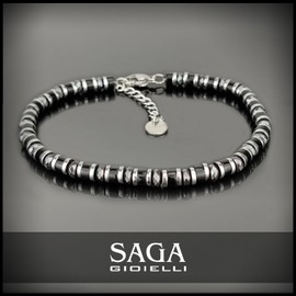 SAGA GIOIELLI® Men's Bracelet Rondelle Stones Steel Crystal Stainless Steel, Stainless Steel