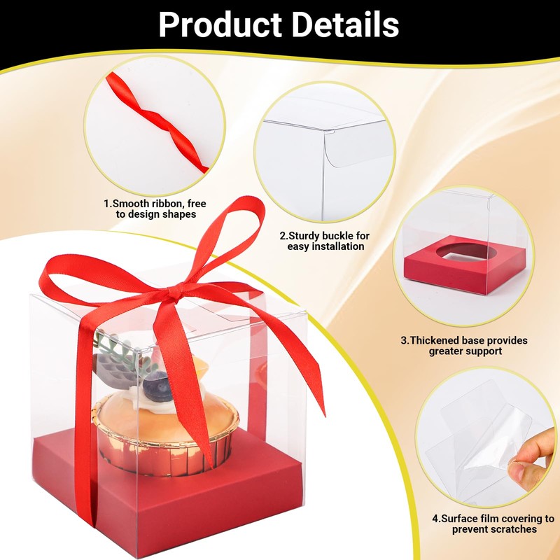 EUSOAR Disposable Clear Cupcake Holder, 12pcs 3.5 Inch Plastic Red