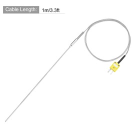 QUARKZMAN K Type Thermocouple with Plug, Meter Temperature Sensor Probe -50 to 1100°C (-58 to 2012°F) Stainless Steel, 1 x 455 mm 3.3 ft Wire