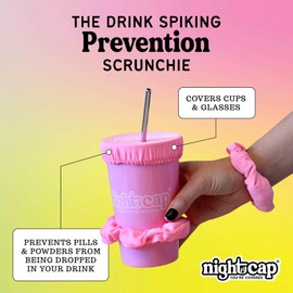 Nightcap The Original Drink Cover Scrunchie – As Seen On Shark Tank And TikTok - Reusable - Wear On Wrist Or In Hair, Prevent Drink Spiking - Sanitary Pocket Keeps Cover Clean – Black