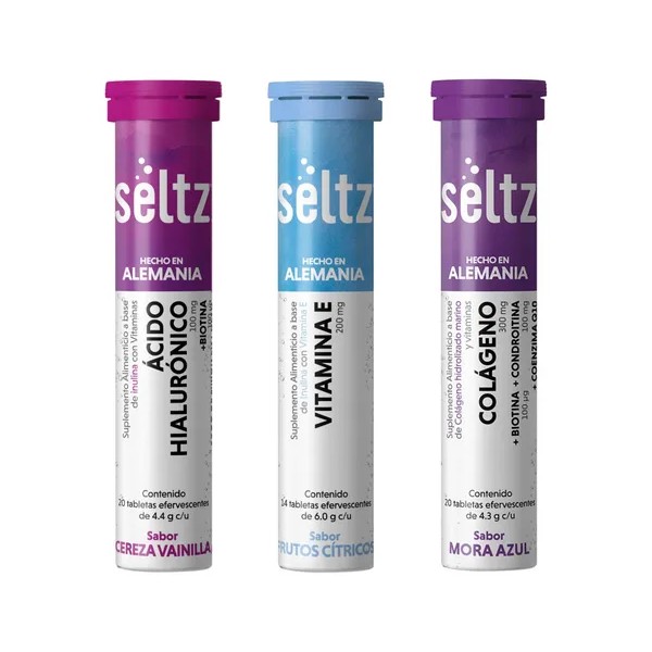 Mix Suplementos Colágeno+ A. Hialurónico+ Vitamina E 3 Tubos Tabletas