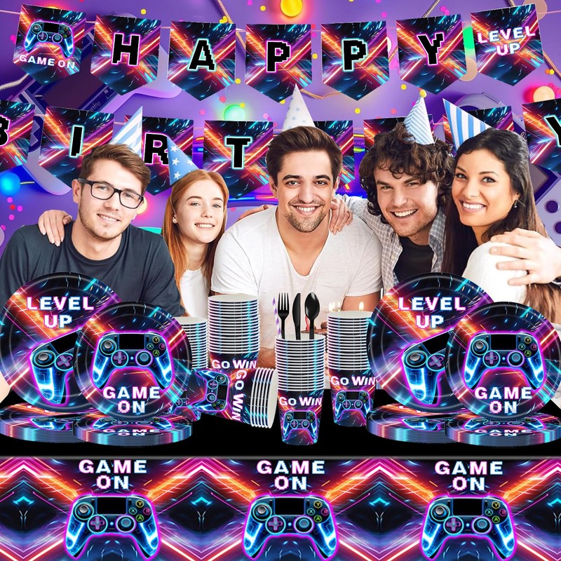 194PCS Video Game Party Decorations - Game On Neon Themed