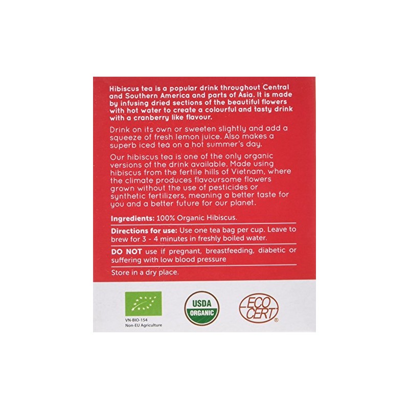 Natur Boutique Organic Hibiscus Tea Sachets, Pack of 3, 60-Count