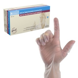 Dynarex Multi-Care Vinyl Disposable Exam Gloves, Powder-Free, Easy to Change, Best for Food Safety, Ambidextrous, Clear, Medium, 1 Box of 100 Gloves