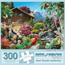 Bits and Pieces - 300 Piece Jigsaw Puzzle for Adults - 18" x 24" - Stream of Life - 300 pc Large Piece Colorful Nature Scene Jigsaw by Alan Giana
