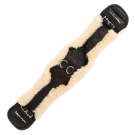 Merauno® Lambswool contour strap with removable lambskin cover, short girth dressage strap, made of quality merino lambswool, special anatomical concave shape for better slip resistance. Colour: natural, black