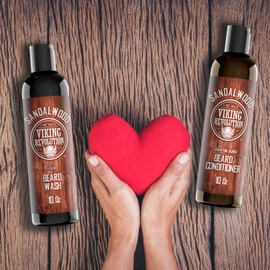 Beard Wash & Beard Conditioner Set w/Argan & Jojoba Oils - Softens & Strengthens - Natural Sandalwood Scent - Beard Shampoo w/Beard Oil (10oz)