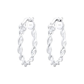 Elli Women's Creole Earrings Basic Spiral Twisted Geo in 925 Sterling Silver, Facet cut, No Gemstone
