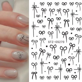 6 Sheets Bow Tie Nail Art Stickers Black White Red Bow Nail Decals Simple Cute Bow Ultra-Thin Transfer Tape Slider Decals Nail Design Nail Sticker for Women DIY Nail Decoration Manicure Accessories