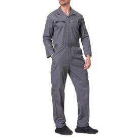 TopTie Men's Long Sleeve Coverall Action Back Coverall with Zipper Pockets, Mechanic Uniform, Gray Coverall