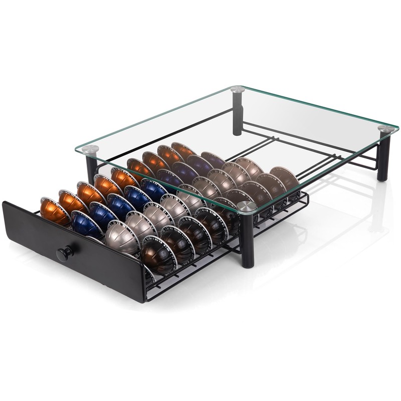 Tempered Glass Coffee Pod Drawer,Nespresso Vertuo Pod Holder Drawer for