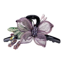 Hair Claw Clips for Women - Copper Wire Hand-woven High-level design Butterfly Hair Clips Rhinestones Hair Claw Barrettes for Ladies Thick Thin Hair Elegant Flower Hair Accessories (Purple)