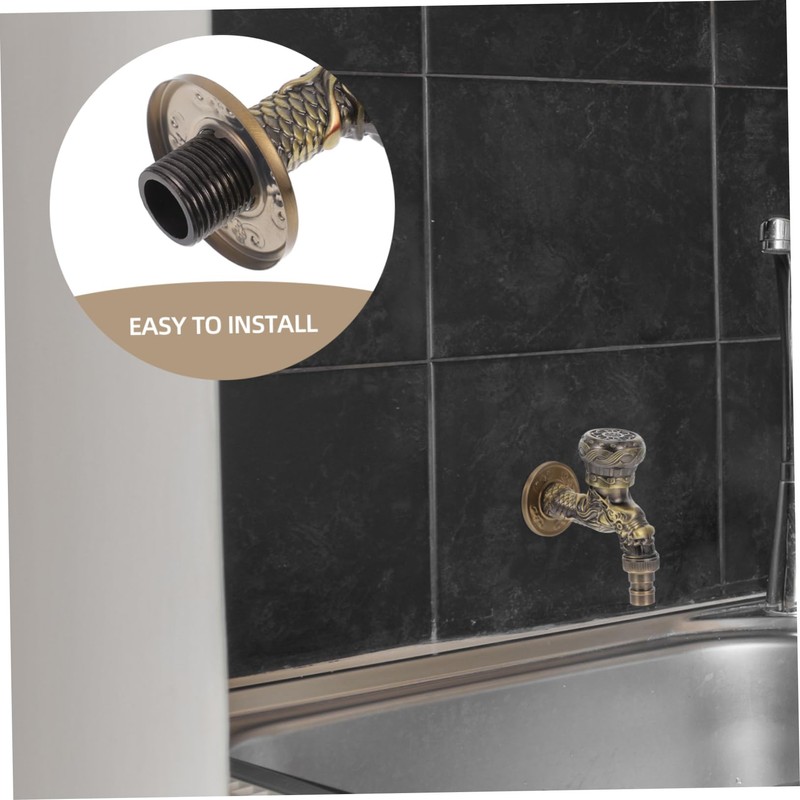 Operitacx Antique Brass Wall Mounted Faucet Dragon Design Water Spigot