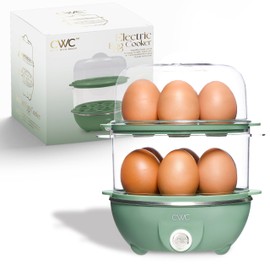 COOK WITH COLOR 350W Electric Double Layer Egg Cooker - Egg Boiler for Hard Boiled, Soft Boiled, and Omelettes, 6.1x6.1x8.7, Dark Sage