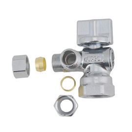 LD Valve- 1/4 Turn Dual Compression Outlet Angle Stop Valve,Quarter Turn 3-Way Water Supply 1/2" FIP x 3/8"OD x 3/8"OD LF Chrome Plated Brass Shut Off Valve for Faucet or Toilet Installation (2-Pack)