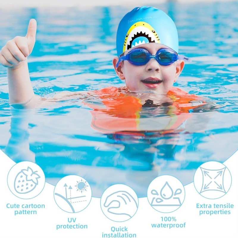 Cartoon Kinder Badekappen,2 Stück Badehaube aus Silikon Schwimmkappe Katze &