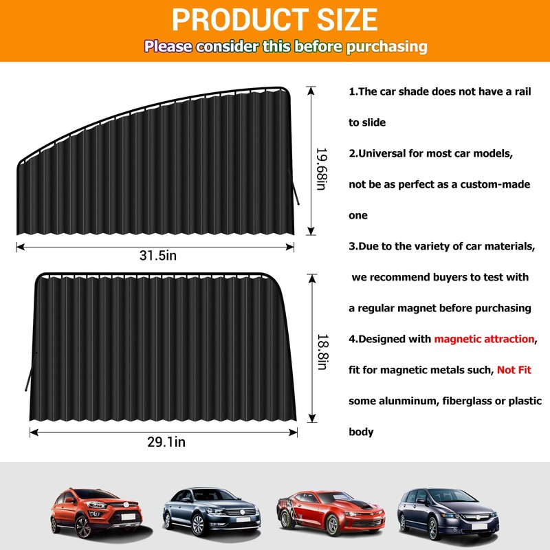 ZATOOTO Car Window Shades for Side Window 4 Pack Magnetic