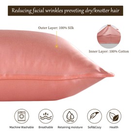 Since Silk 22 Momme Silk Pillowcase Set of 2, 100% Mulberry Silk Pillowcase for Hair and Skin with Envelope Closure, Soft and Smooth Silk Pillowcase, 50 x 90 cm, Pink