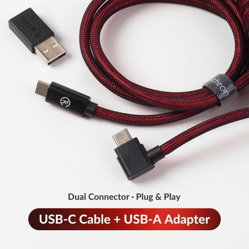 Keychron Premium Coiled USB-C Angled Red Cable, 5-Pin GX16 Detachable