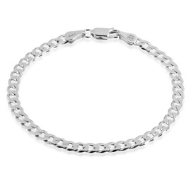 QUADRI - Certified Made in Italy - 925 Sterling Silver 5mm Diamond-Cut Cuban Link Curb Chain Bracelet 7.5 Inchs for Men and Women