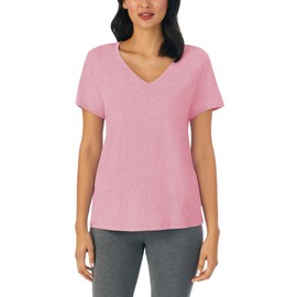 Nautica Womens Sleep Shirt - Lightweight, Breathable Pajama Top - Cotton Knit Jersey V-Neck Sleepwear and Loungewear - Heather Pink - Small