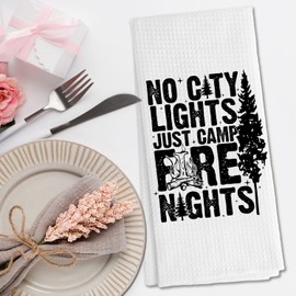 DNEULYR Camping Kitchen Towels, Camper Gifts for Women Men Hand Towels, No City Lights Just Camp Fire Nights Decorative Dish Tea Towels for RV Camper, Camping Decor for Camper, 16x24 Inch
