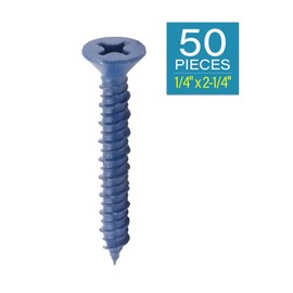 IMScrews 1/4" x 2-1/4" Blue Flat Head Concrete Screws for Anchoring in Concrete, High-Low Thread, Pack of 50