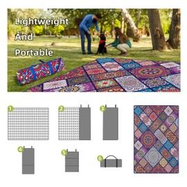 Fefede Waterproof Picnic Blankets Foldable & Portable 60''x80'' Boho Picnic Mat for Outdoors, Large Washable Picnic Blanket for Travel Camping Beach, Park Grass Picnic Blanket Accessories for Adults