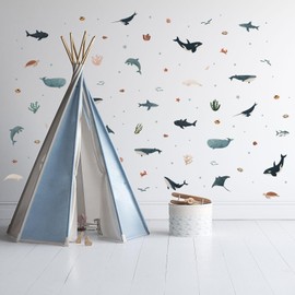 Ocean Friends Wall Stickers – Underwater Scene Wall Decals, Whales, Sharks, & Turtles for Kids Room, Easy to Apply & Removable