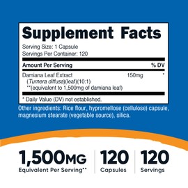Nutricost Damiana Leaf Capsules (1500 mg Equivalent) 120 Capsules - Vegan, GMO-Free