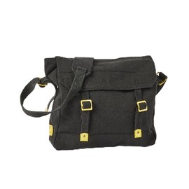 Biker Messenger Bag Military Retro Jute Canvas Haversack WH2 Shoulder Strap Fish (Black)
